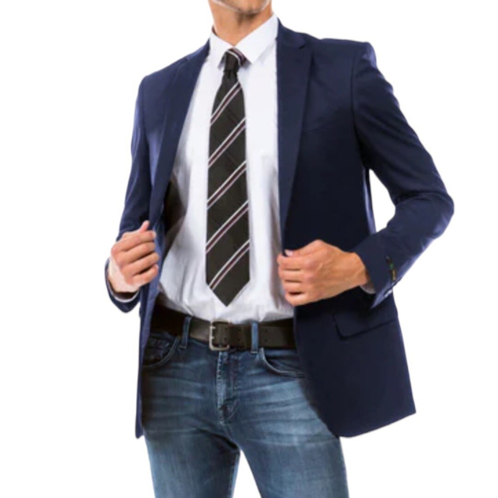 ZeGarie‎ 38R Navy Blue Blazer Sport Coat Tailored Fit Business Wedding Jacket